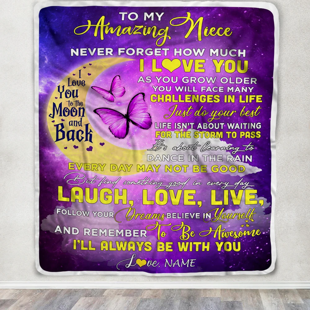 Personalized To My Niece Blanket From Aunt Auntie Uncle Butterfly Never Forget How Much I Love You Niece Birthday Christmas Customized Fleece Blanket