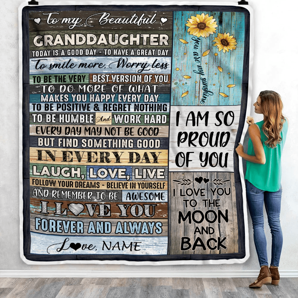 Personalized To My Beautiful Granddaughter Blanket From Grandma Nana Today Is A Good Day To Have A Great Day Wood Birthday Christmas Customized Fleece Blanket