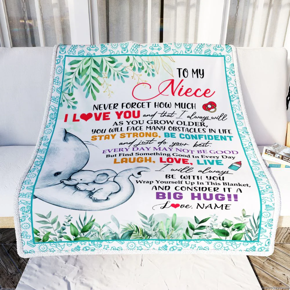 Personalized To My Niece Blanket From Aunt Auntie Never Forget I Love You Elephant Baby Girl Niece Birthday Christmas Customized Fleece Throw Blanket