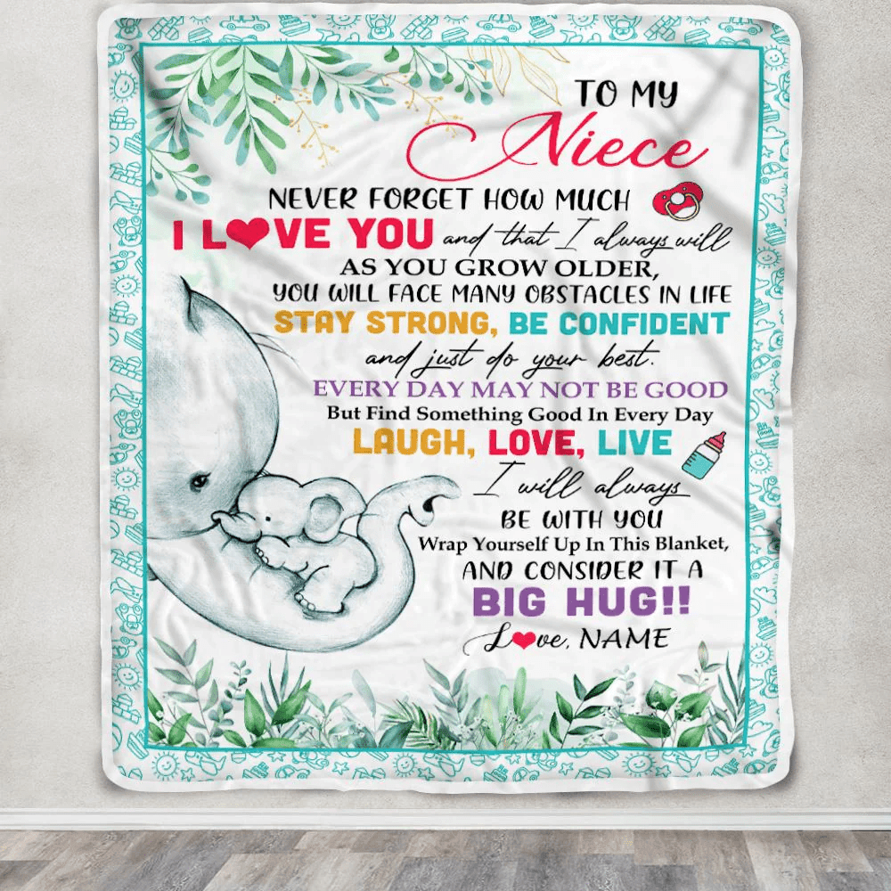 Personalized To My Niece Blanket From Aunt Auntie Never Forget I Love You Elephant Baby Girl Niece Birthday Christmas Customized Fleece Throw Blanket