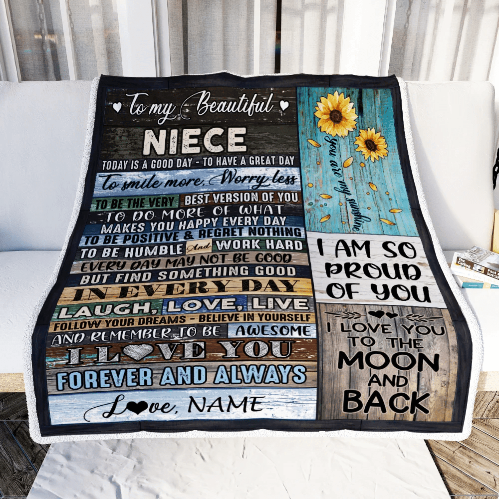 Personalized To My Beautiful Niece Blanket From Aunt Auntie Uncle Is A Good Day To Have A Great Day Wood Birthday Christmas Customized Fleece Blanket