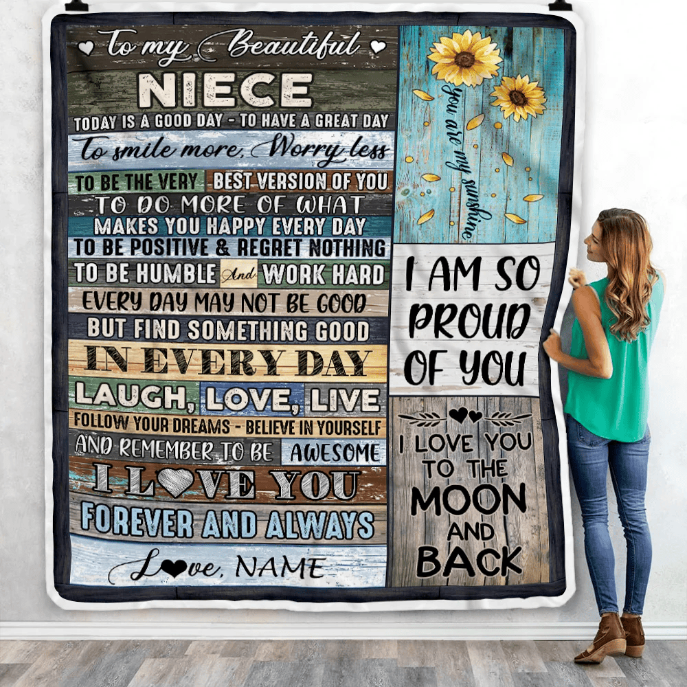 Personalized To My Beautiful Niece Blanket From Aunt Auntie Uncle Is A Good Day To Have A Great Day Wood Birthday Christmas Customized Fleece Blanket