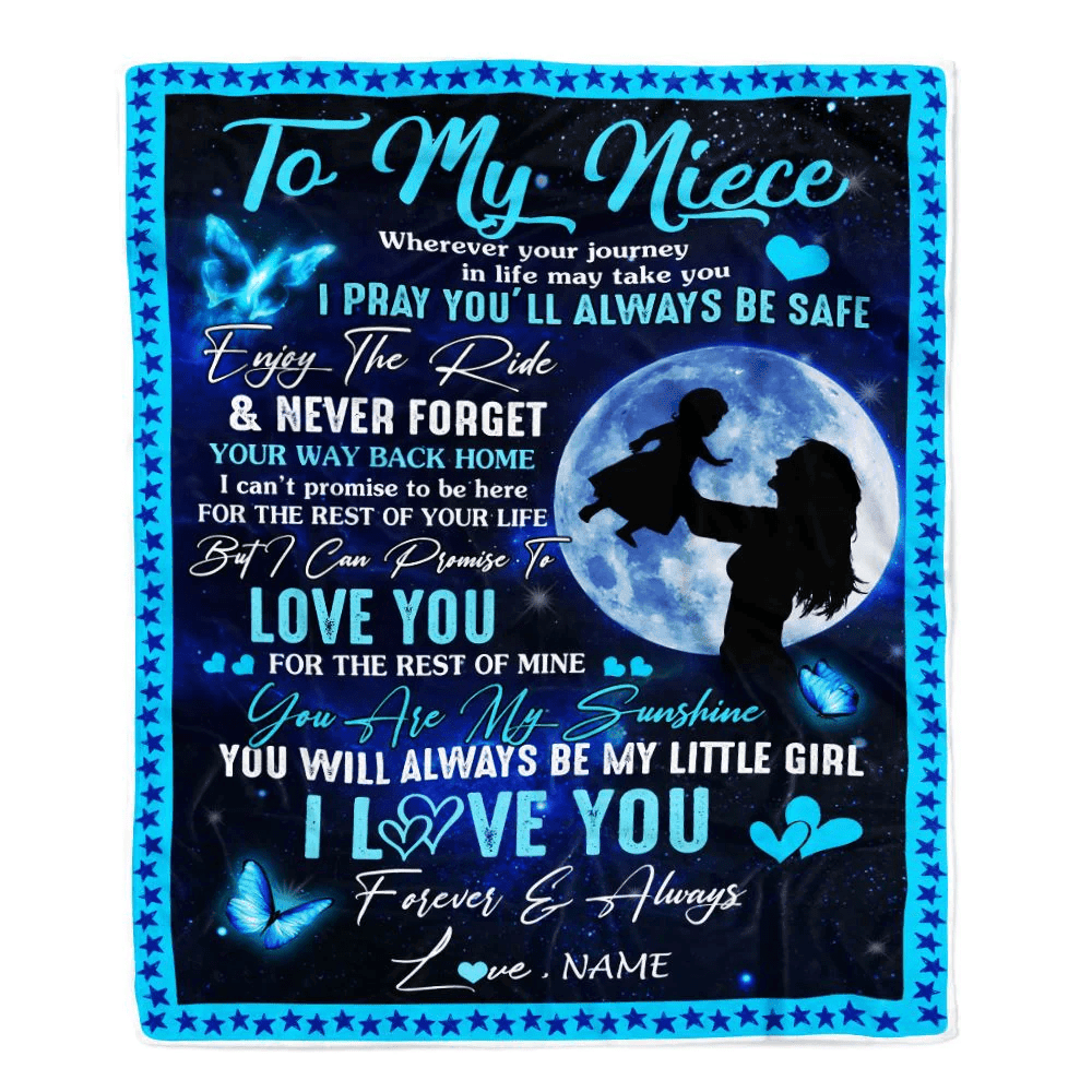 Personalized To My Niece Blanket From Aunt Auntie Wherever Your Journey My Little Girl Niece Birthday Graduation Christmas Customized Fleece Throw Blanket