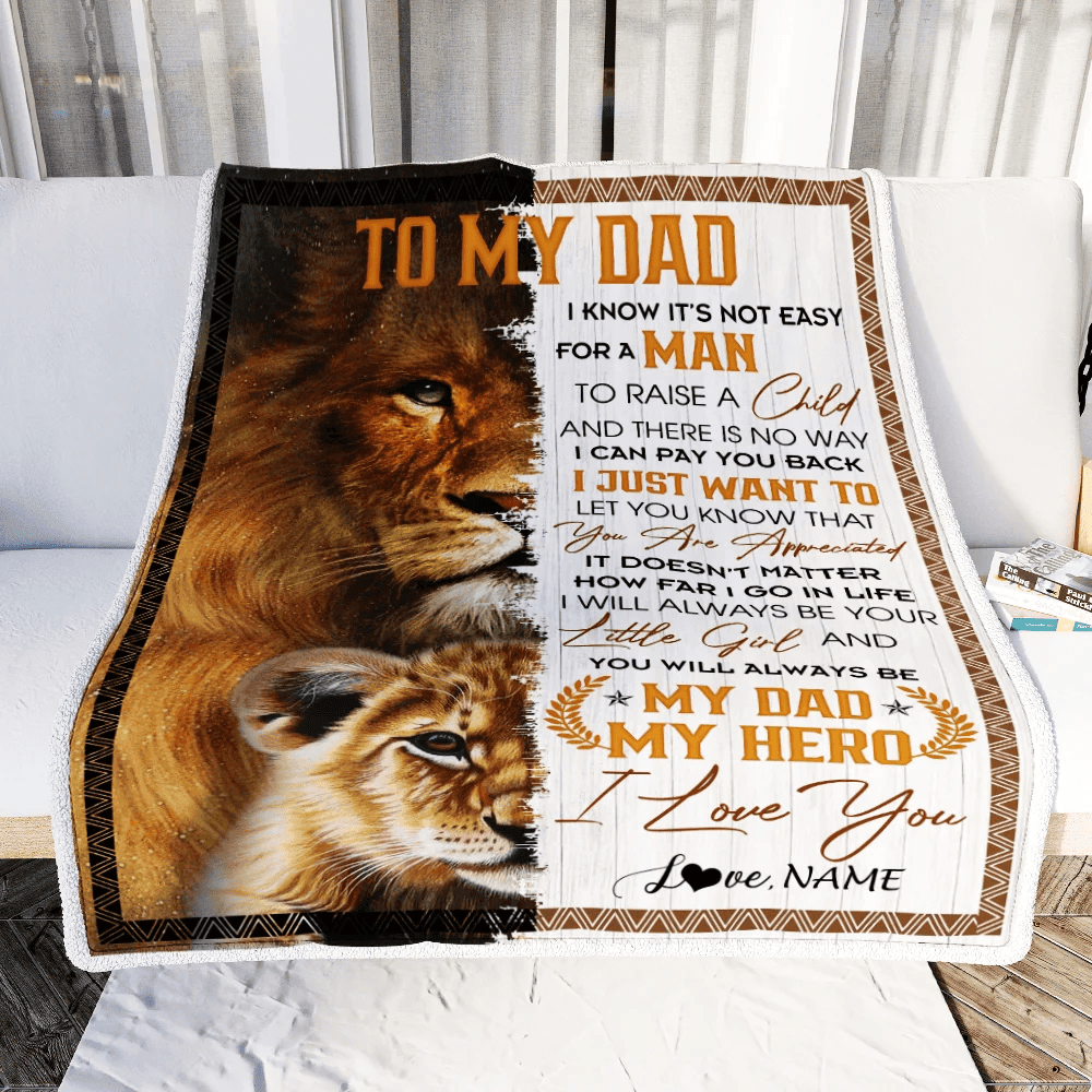 Personalized To My Dad from Daughter Blanket I Love You Dad Lion Father's Day Birthday Thanksgiving Christmas Customized Fleece Blanket