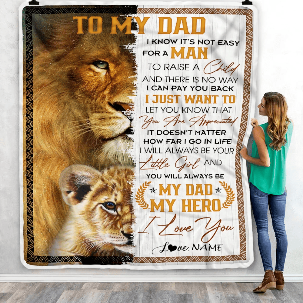 Personalized To My Dad from Daughter Blanket I Love You Dad Lion Father's Day Birthday Thanksgiving Christmas Customized Fleece Blanket