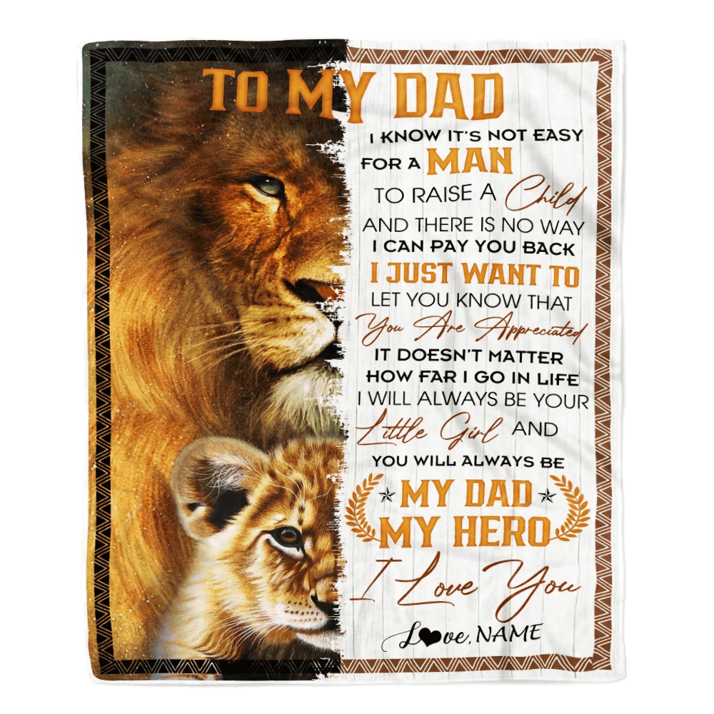 Personalized To My Dad from Daughter Blanket I Love You Dad Lion Father's Day Birthday Thanksgiving Christmas Customized Fleece Blanket