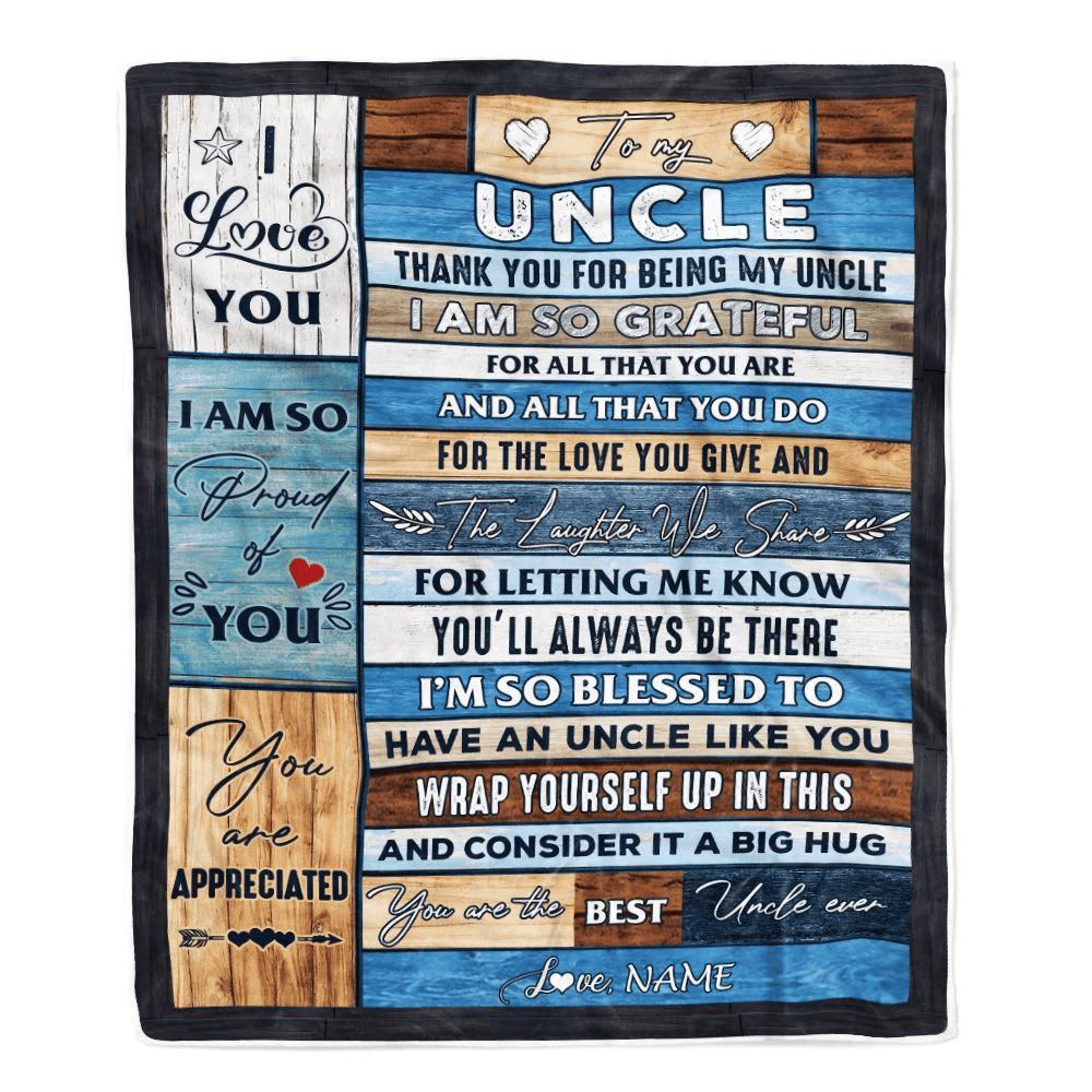 Personalized To My Uncle Blanket from Niece and Nephew Thank you For Being My Uncle Gifts For Birthday Christmas Customized Bed Fleece Throw Blanket