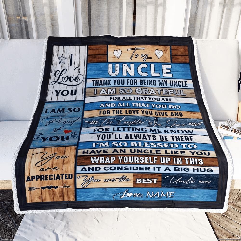 Personalized To My Uncle Blanket from Niece and Nephew Thank you For Being My Uncle Gifts For Birthday Christmas Customized Bed Fleece Throw Blanket