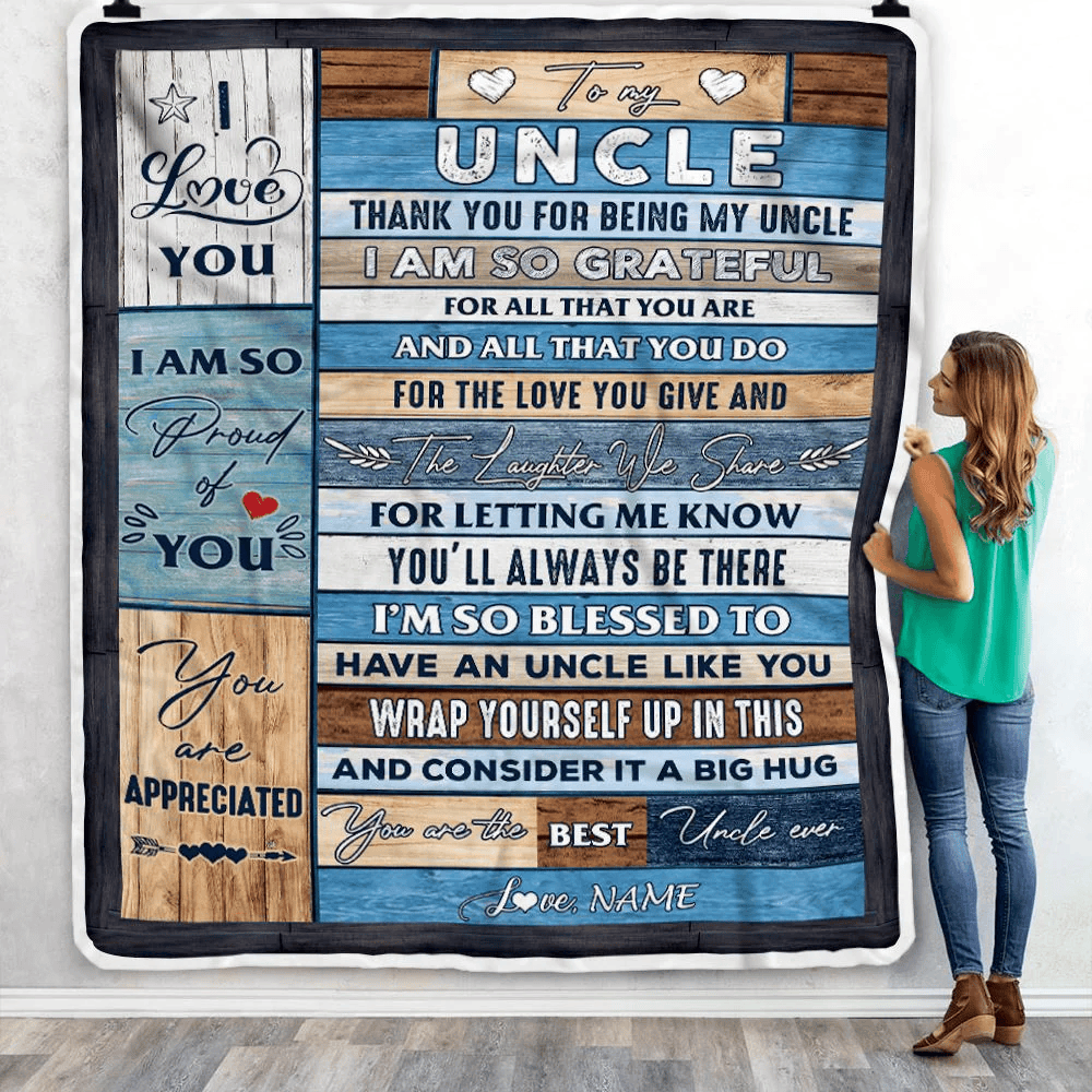 Personalized To My Uncle Blanket from Niece and Nephew Thank you For Being My Uncle Gifts For Birthday Christmas Customized Bed Fleece Throw Blanket