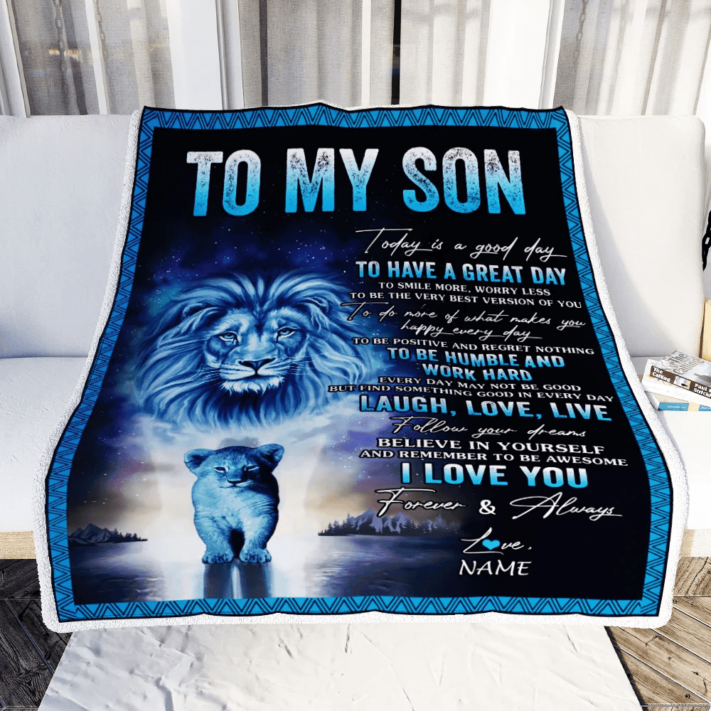 Personalized To My Son Lion Blanket From Dad Father Every Day Laugh Love Live Son Birthday Graduation Christmas Customized Fleece Throw Blanket