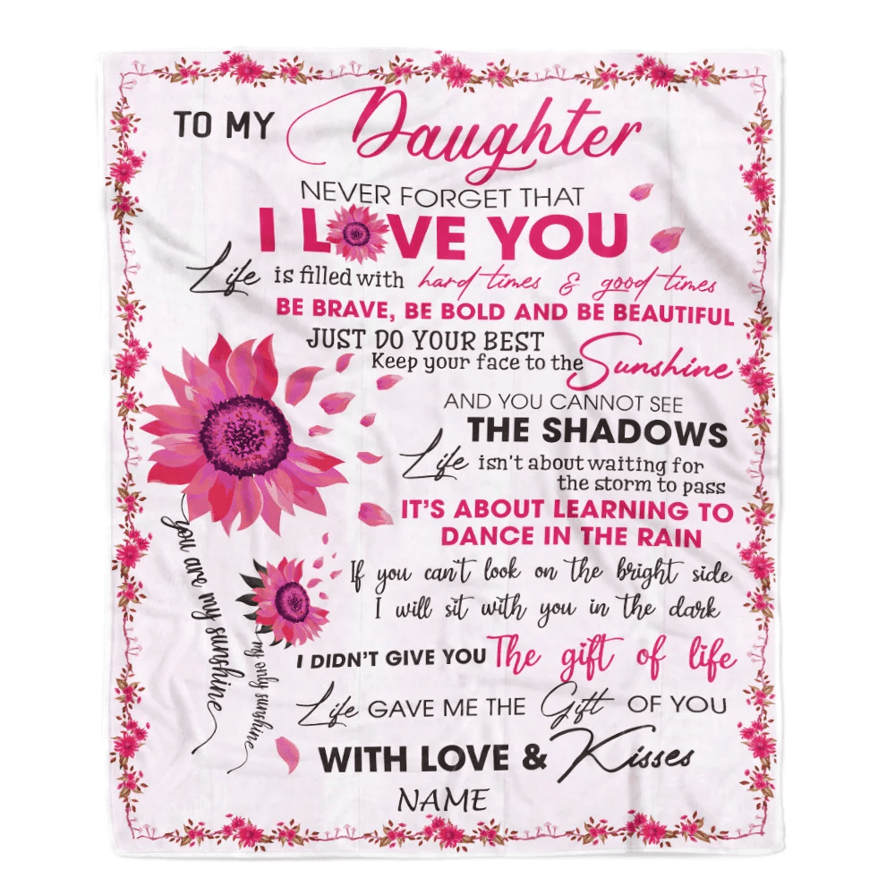 Personalized To My Daughter Blanket From Mom Dad I Love You Pink Sunflower Daughter Birthday Christmas Thanksgiving Graduation Customized Fleece Blanket