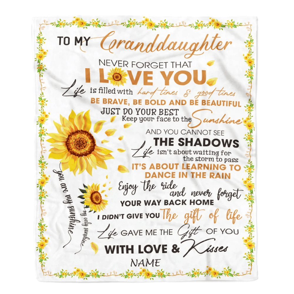 Personalized To My Granddaughter Blanket From Grandma Grandpa Nana I Love You White Sunflower Granddaughter Birthday Christmas Customized Fleece Blanket