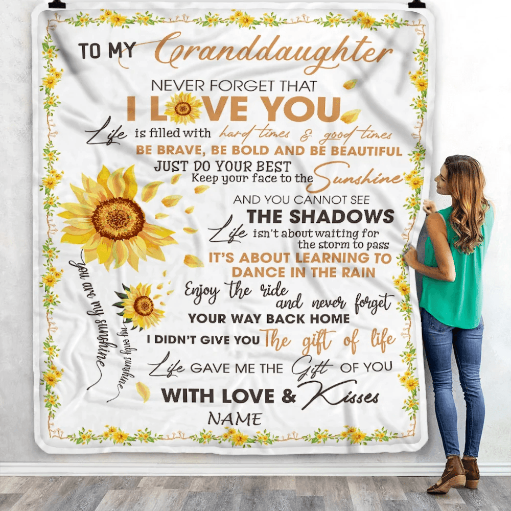 Personalized To My Granddaughter Blanket From Grandma Grandpa Nana I Love You White Sunflower Granddaughter Birthday Christmas Customized Fleece Blanket