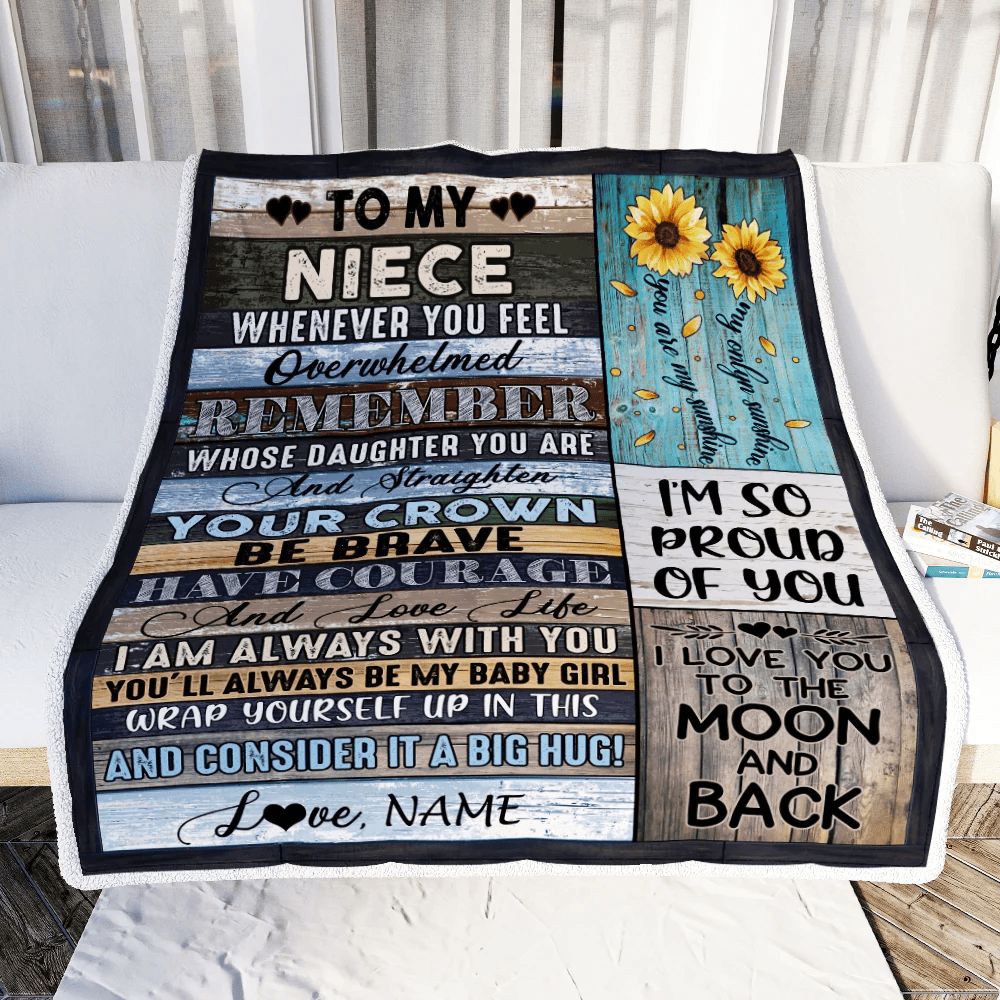 Personalized To My Niece Blanket from Aunt Auntie Uncle Wood Whenever You Feel Overwhelmed Remember Whose Niece Birthday Christmas Fleece Blanket