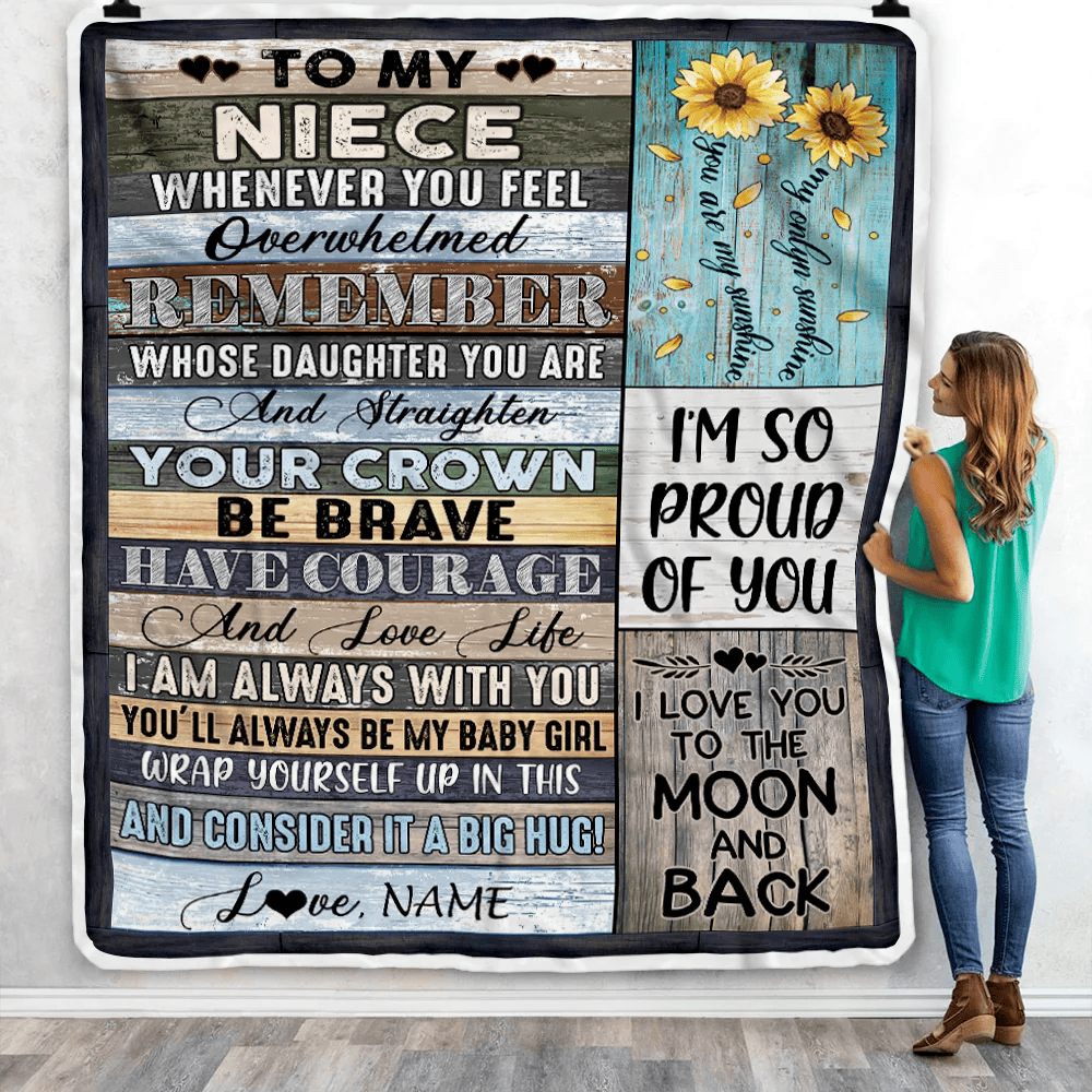 Personalized To My Niece Blanket from Aunt Auntie Uncle Wood Whenever You Feel Overwhelmed Remember Whose Niece Birthday Christmas Fleece Blanket