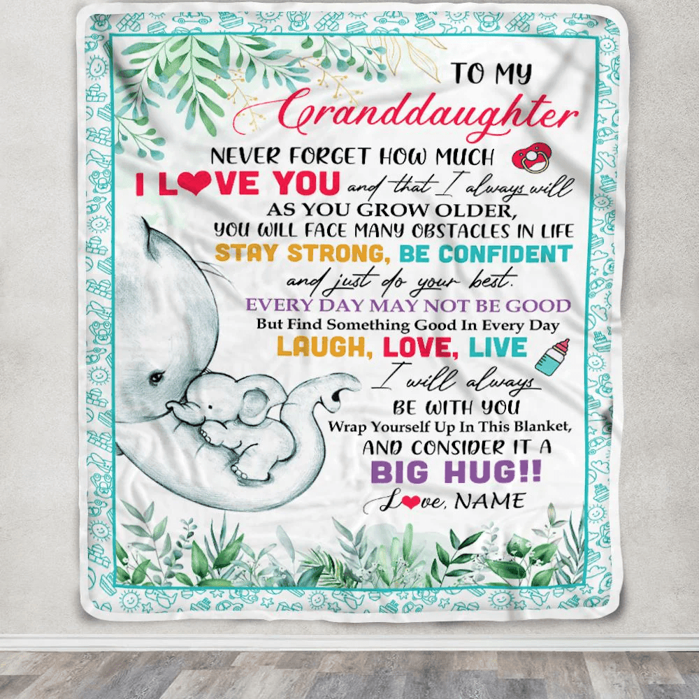 Personalized To My Granddaughter Blanket From Grandma Never Forget I Love You Elephant Baby Girl Granddaughter Birthday Christmas Customized Fleece Blanket