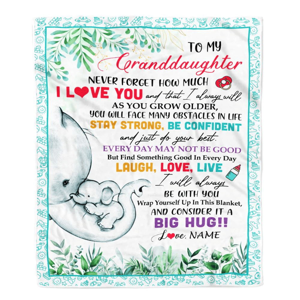 Personalized To My Granddaughter Blanket From Grandma Never Forget I Love You Elephant Baby Girl Granddaughter Birthday Christmas Customized Fleece Blanket