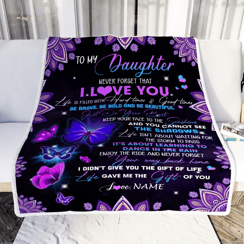 Personalized To My Daughter I Love You From Mom Dad Butterfly Daughter Birthday Christmas Thanksgiving Graduation Customized Fleece Blanket