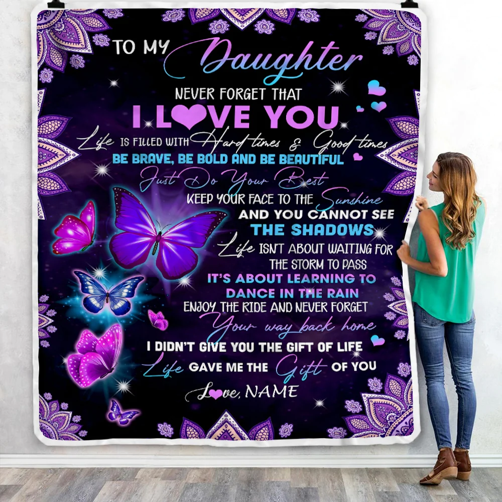 Personalized To My Daughter I Love You From Mom Dad Butterfly Daughter Birthday Christmas Thanksgiving Graduation Customized Fleece Blanket