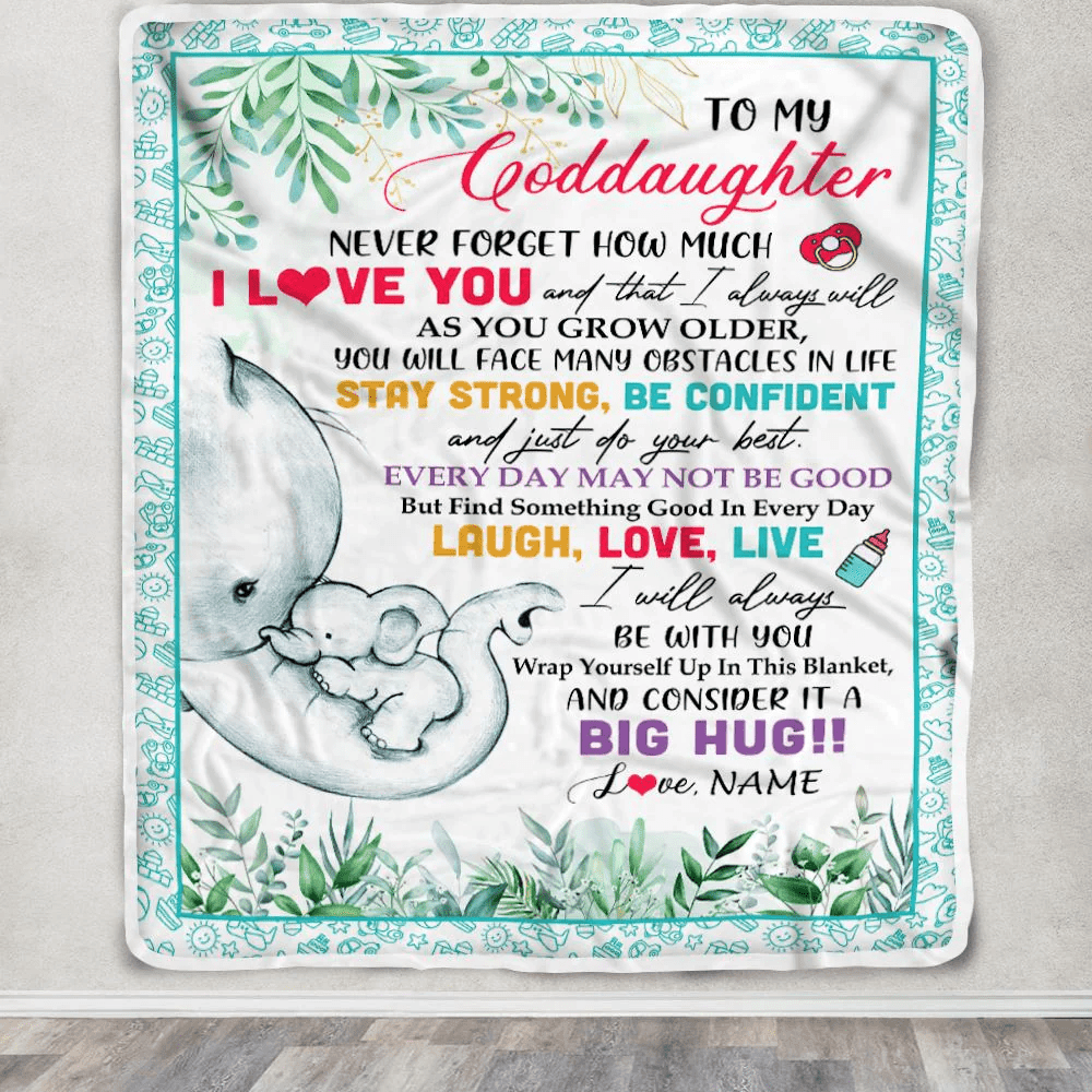 Personalized To My Goddaughter Blanket From Godmother Never Forget I Love You Elephant Baby Girl Goddaughter Birthday Christmas Customized Fleece Blanket