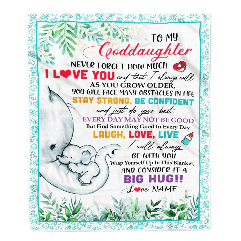 Personalized To My Goddaughter Blanket From Godmother Never Forget I Love You Elephant Baby Girl Goddaughter Birthday Christmas Customized Fleece Blanket