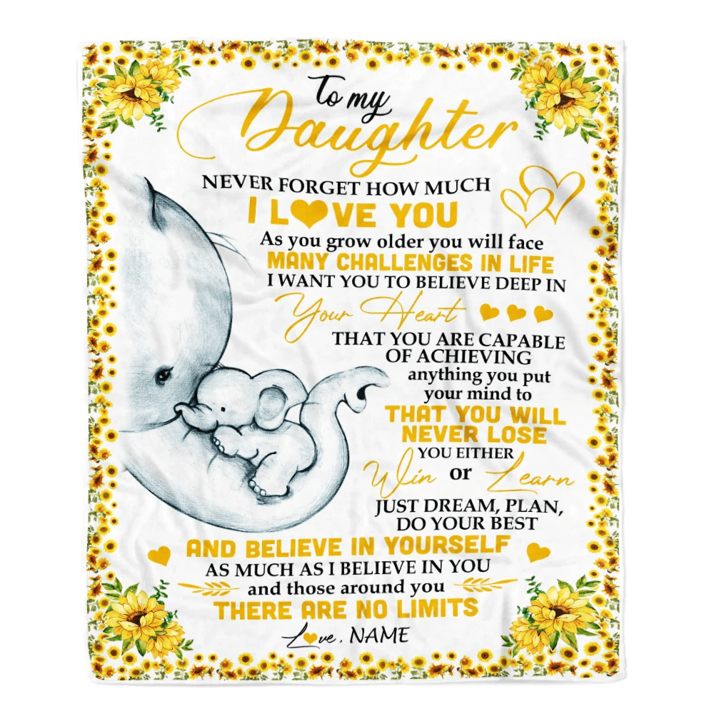 Personalized To My Daughter I Love You From Mom Dad Panda Sunflower Elephant Daughter Birthday Christmas Thanksgiving Graduation Customized Fleece Blanket