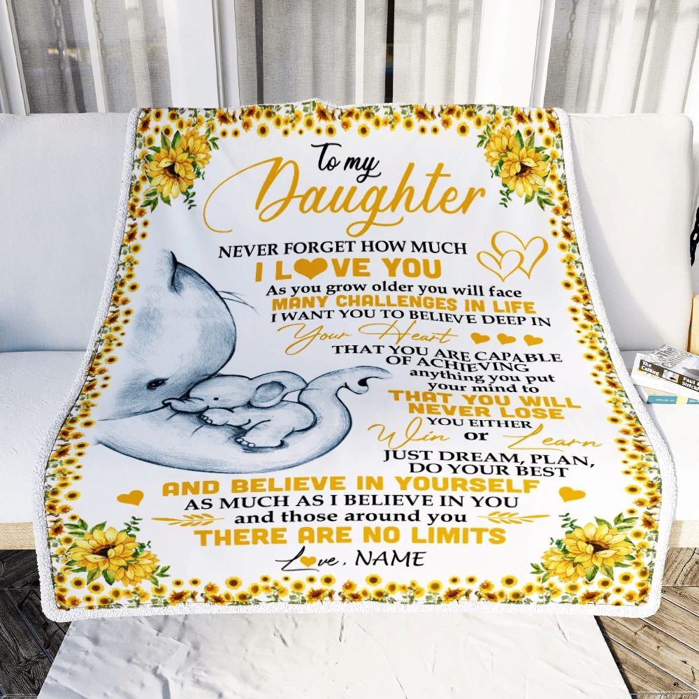 Personalized To My Daughter I Love You From Mom Dad Panda Sunflower Elephant Daughter Birthday Christmas Thanksgiving Graduation Customized Fleece Blanket