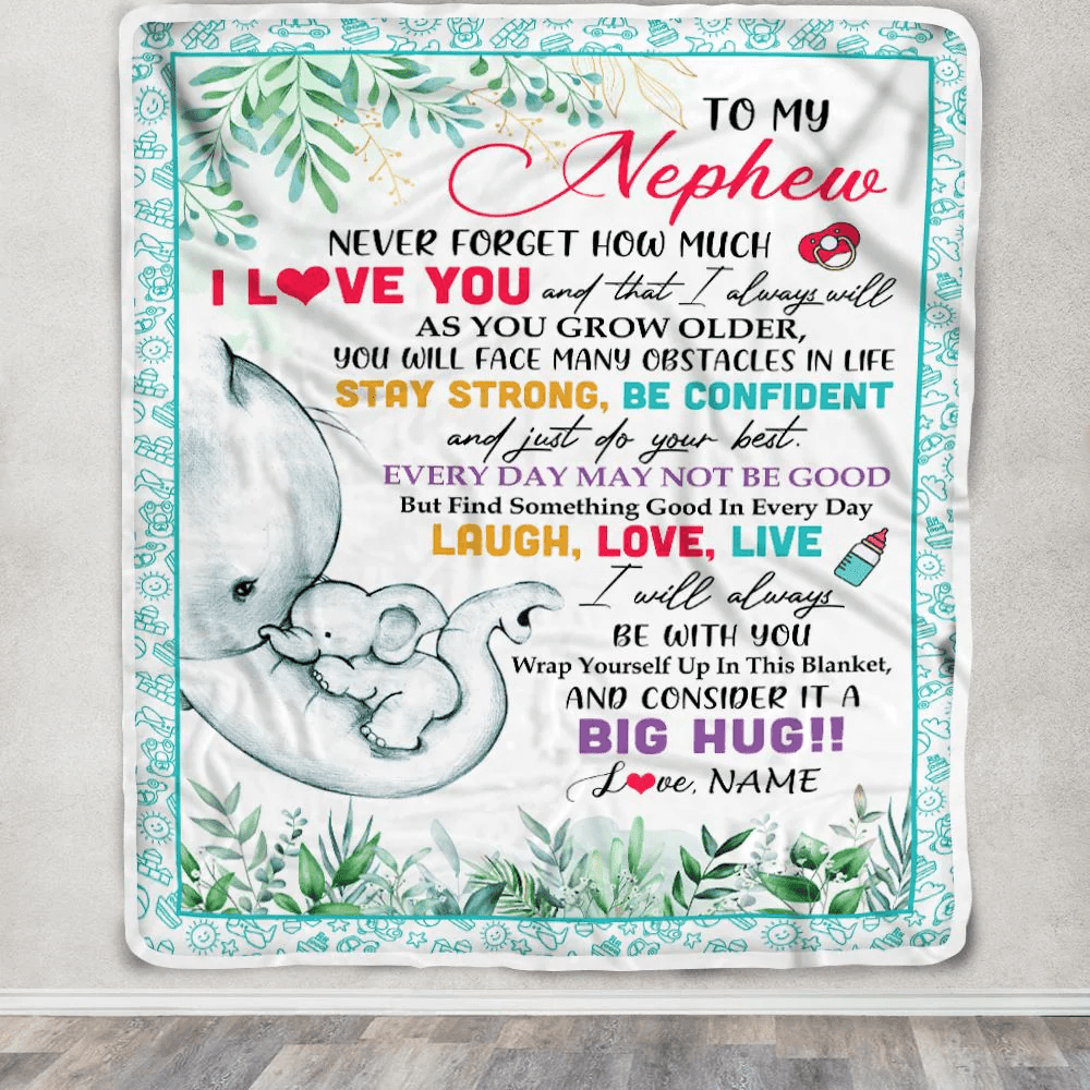 Personalized To My Nephew Blanket From Aunt Auntie Never Forget I Love You Elephant Baby Boy Nephew Birthday Graduation Christmas Customized Fleece Blanket