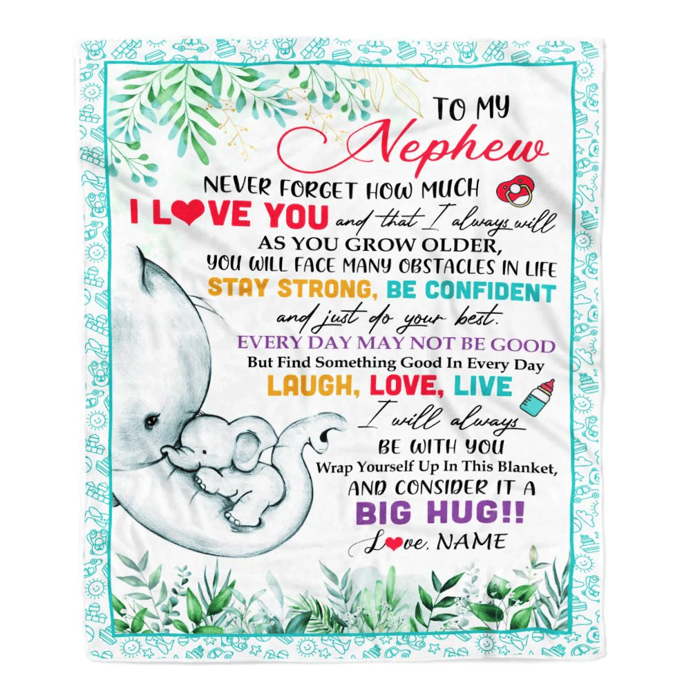 Personalized To My Nephew Blanket From Aunt Auntie Never Forget I Love You Elephant Baby Boy Nephew Birthday Graduation Christmas Customized Fleece Blanket