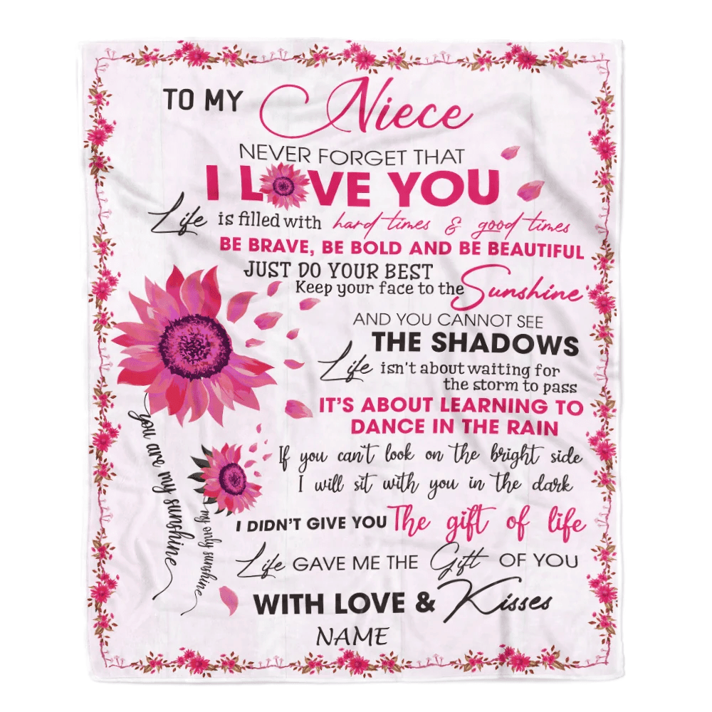 Personalized To My Niece Blanket From Aunt Auntie Uncle I Love You Pink Sunflower Niece Birthday Christmas Thanksgiving Graduation Customized Fleece Blanket