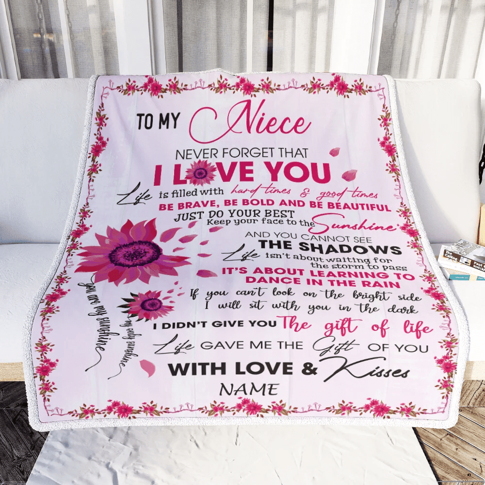 Personalized To My Niece Blanket From Aunt Auntie Uncle I Love You Pink Sunflower Niece Birthday Christmas Thanksgiving Graduation Customized Fleece Blanket
