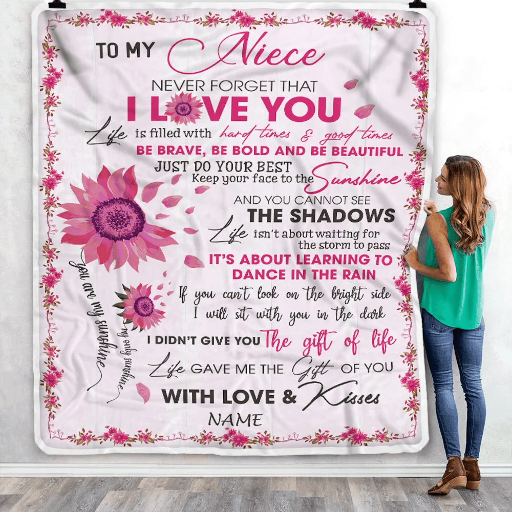 Personalized To My Niece Blanket From Aunt Auntie Uncle I Love You Pink Sunflower Niece Birthday Christmas Thanksgiving Graduation Customized Fleece Blanket