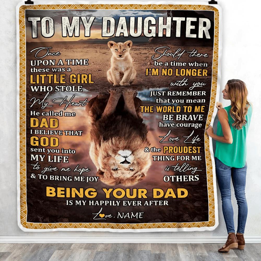 Personalized To My Daughter Blanket From Dad Father Being Your Dad Is My Happily Ever Daughter Birthday Graduation Christmas Customized Fleece Throw Blanket