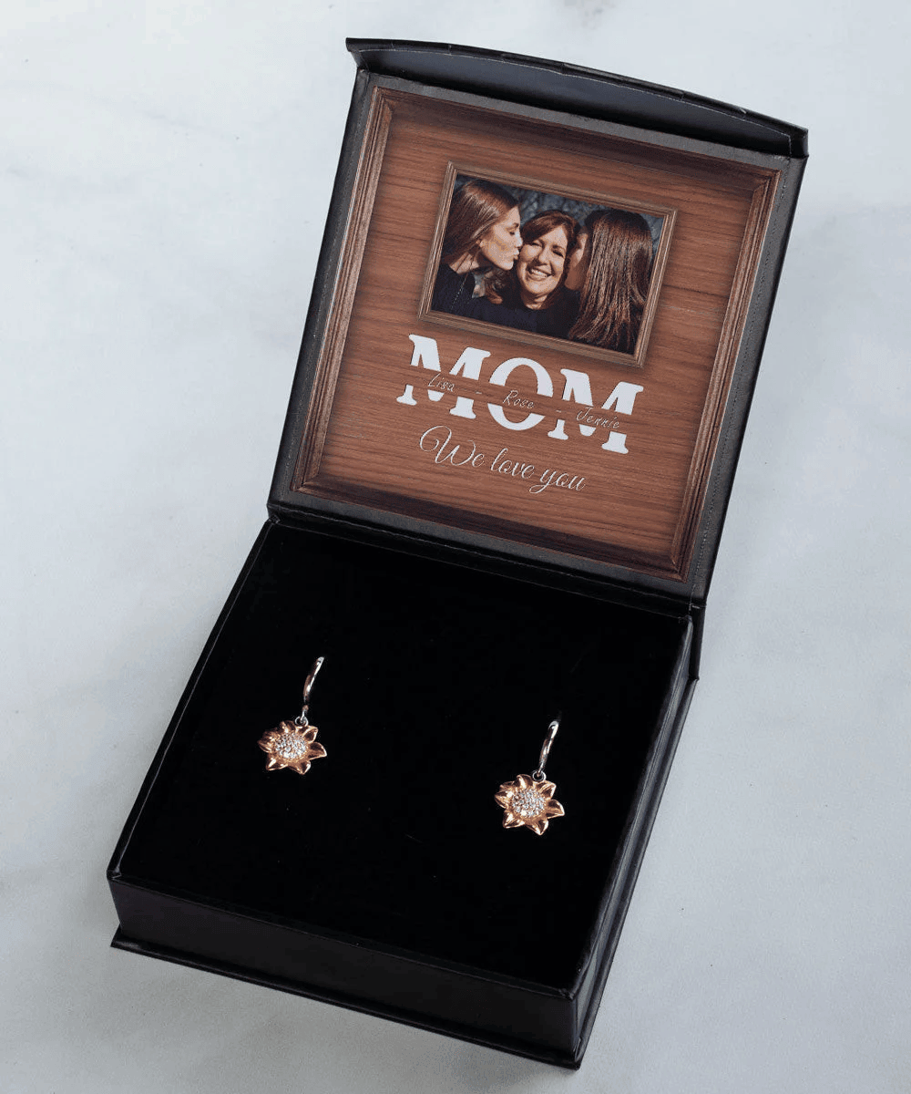 We Love You Custom Name And Photo Sunflower Earrings Gift For Mom From Daughter Toptrendygear