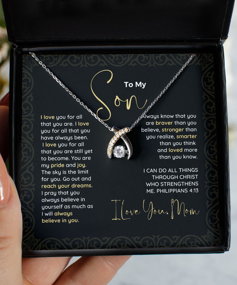To My Son Go Out And Reach Your Dreams Wishbone Dancing Necklace Toptrendygear
