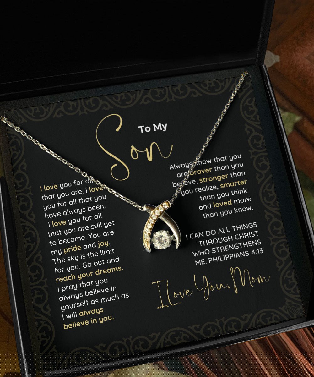 To My Son Go Out And Reach Your Dreams Wishbone Dancing Necklace Toptrendygear