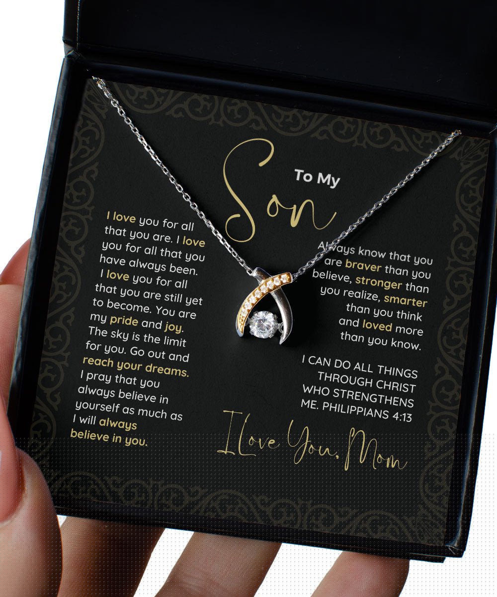 To My Son Go Out And Reach Your Dreams Wishbone Dancing Necklace Toptrendygear