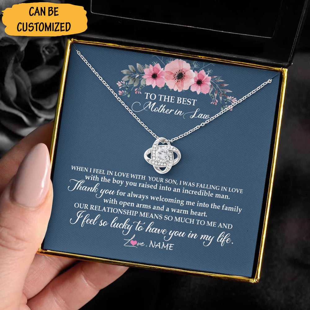 Personalized To The Best Mother-In-Law Love Knot Silver Necklace Mother In Law Necklace From Daughter In Law