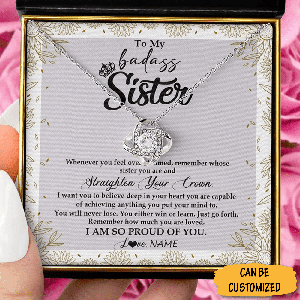 Custom To My Badass Sister Necklace Sterling Silver Love Knot Necklace Birthday Gift For Little Sister