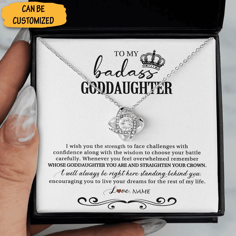 Personalised To My Badass Goddaughter Necklace Silver Love Knot Necklace Sweet 16 Gifts For Goddaughter