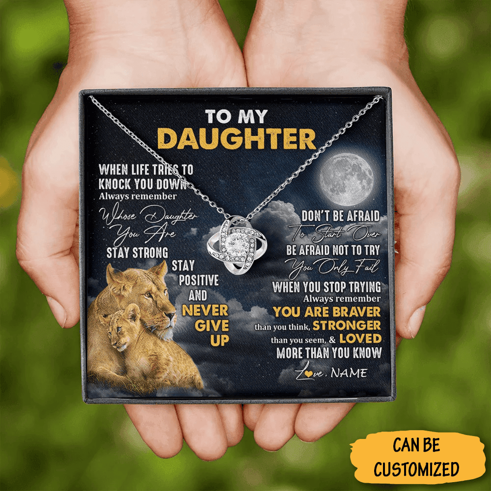 Personalized Lion To My Daughter Necklace From Dad Love Knot Silver Necklace Meaningful Gifts For Daughter
