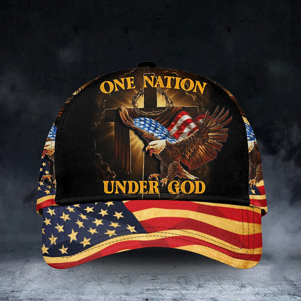 Eagle One Nation Under God Hat American Flag Christian Patriotic Cap Gifts For Men