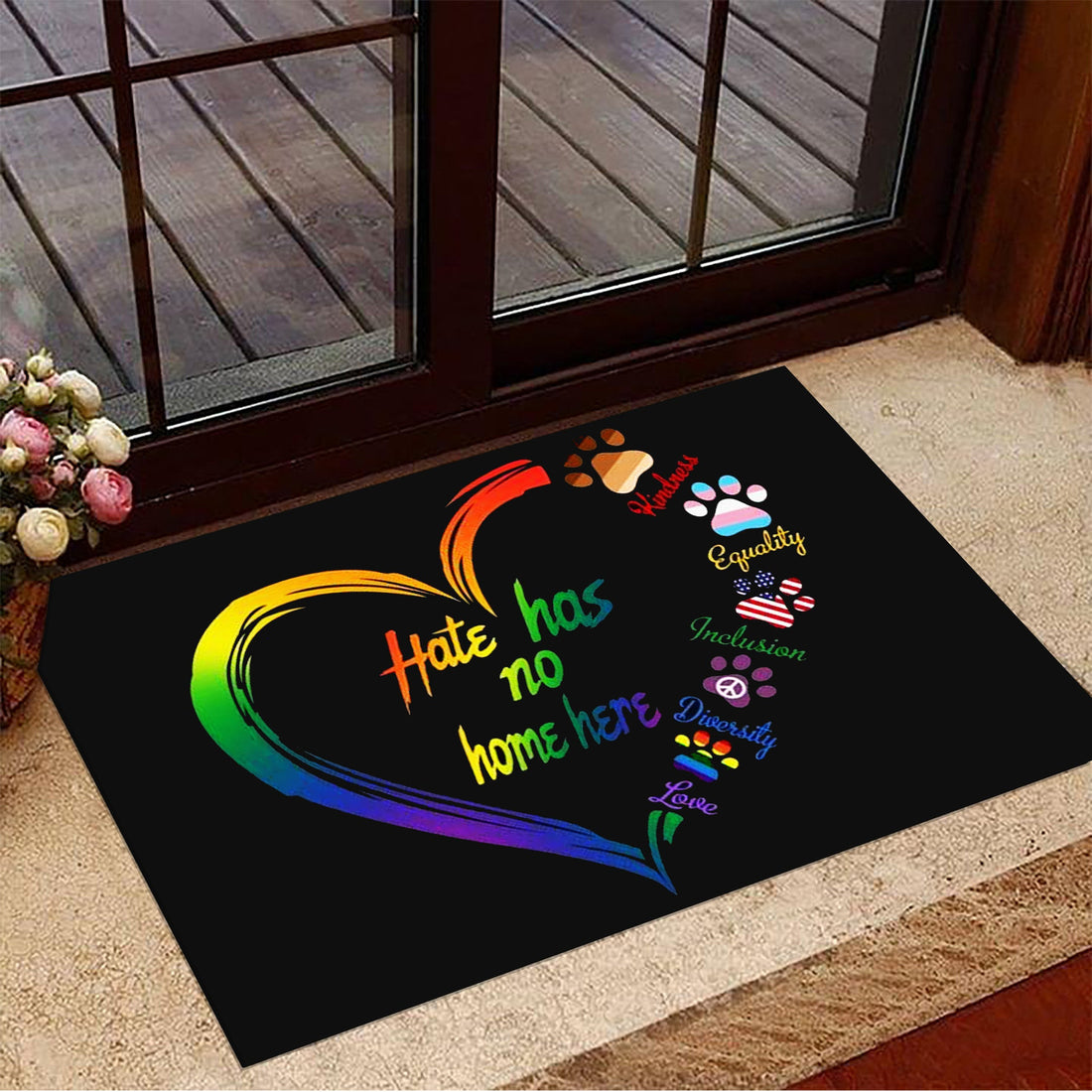 Hate Has No Home Here Doormat Dog Paw Support Kindness Equality Peace LGBT Door Mat Gift