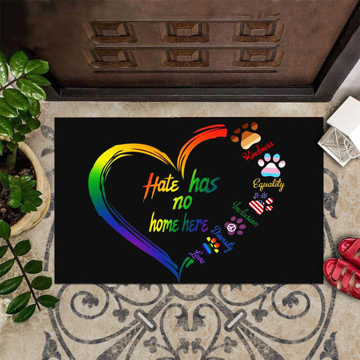 Hate Has No Home Here Doormat Dog Paw Support Kindness Equality Peace LGBT Door Mat Gift