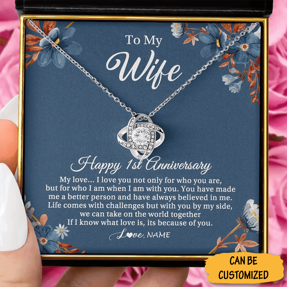 Personalized To My Wife Love Knot Silver Necklace Happy 1St Year Anniversary Necklace Gifts For Wife For Her