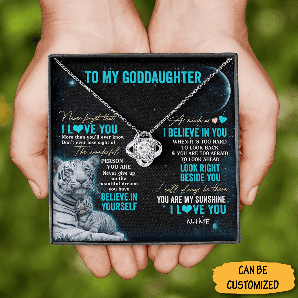 Custom To My Goddaughter Necklace Sterling Silver Love Knot Necklace For Goddaughter With Message Card