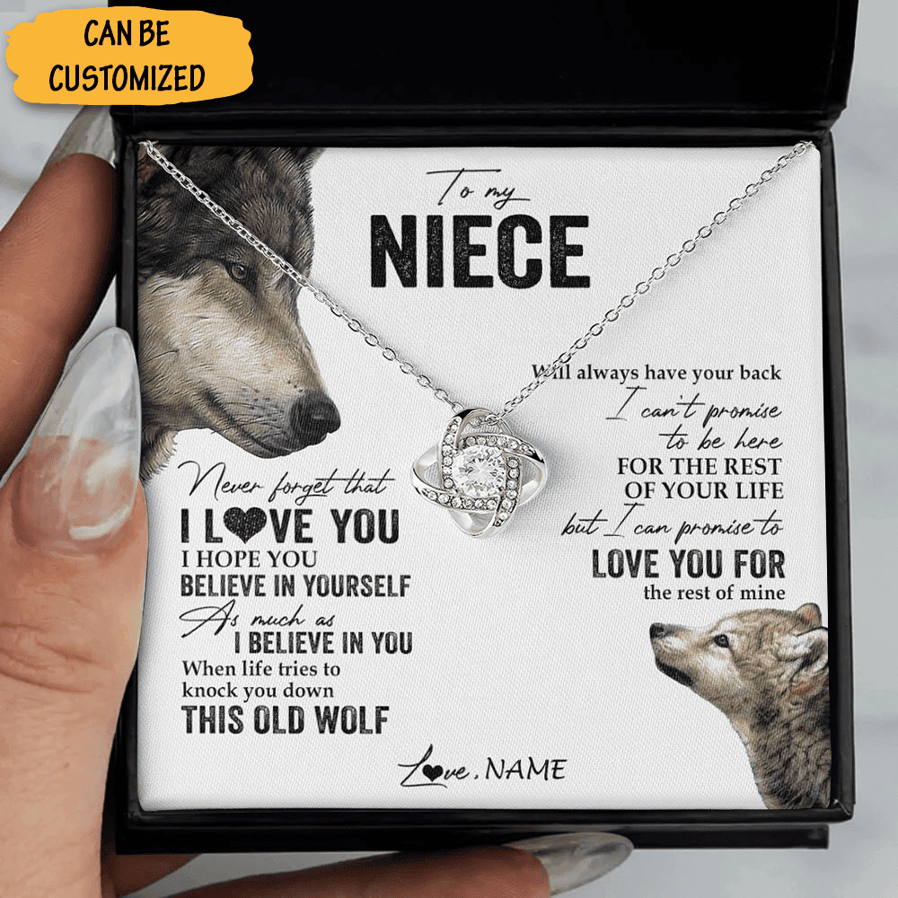 Custom Wolf To My Niece Necklace From Uncle Sterling Silver Love Knot Pendant Necklace Box For Gift