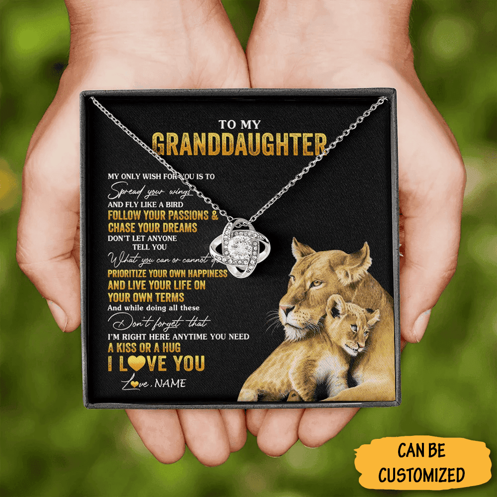 Personalized Lion To My Granddaughter Necklace From Grandpa Silver Love Knot Necklace Keepsake Memorable Gift