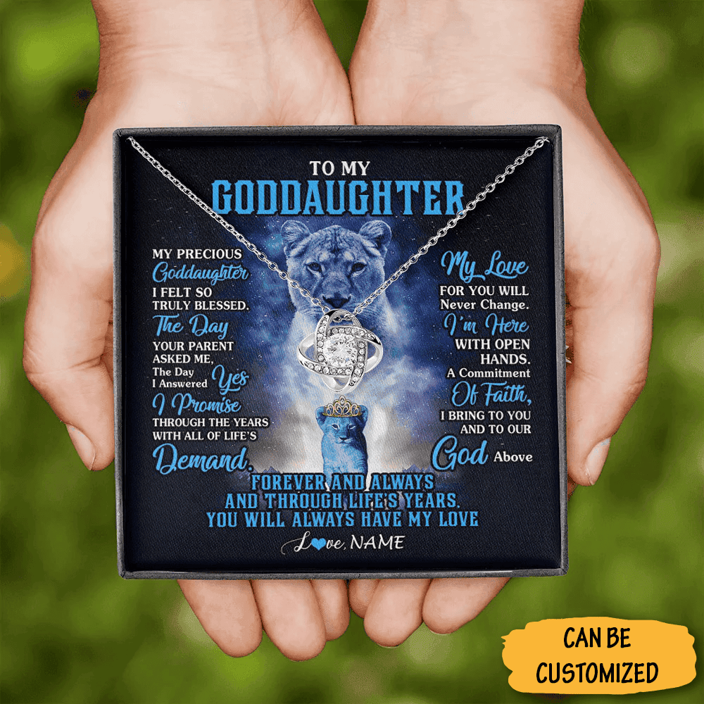 Custom Lion To My Goddaughter Necklace Sterling Silver Love Knot Pendant Necklace Jewellery Gift Box