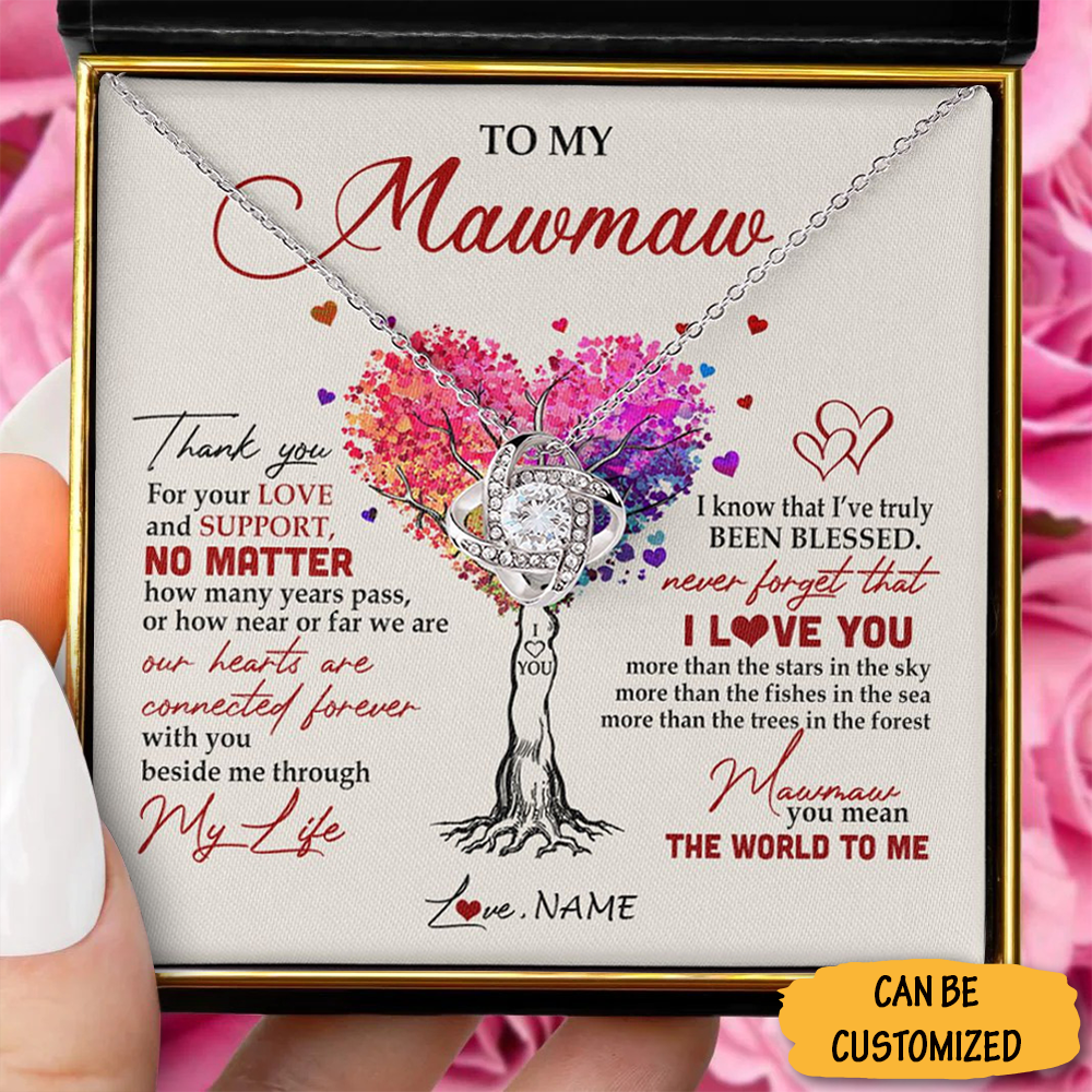 Personalized To My Memaw Necklace Sterling Silver Love Knot Pendant Message For Giving A Necklace For Memaw
